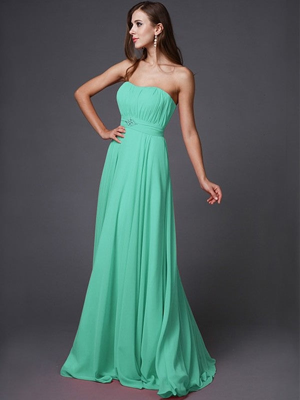 A-Line/Princess Strapless Beading Sleeveless Long Bridesmaid Dresses DFP0005079