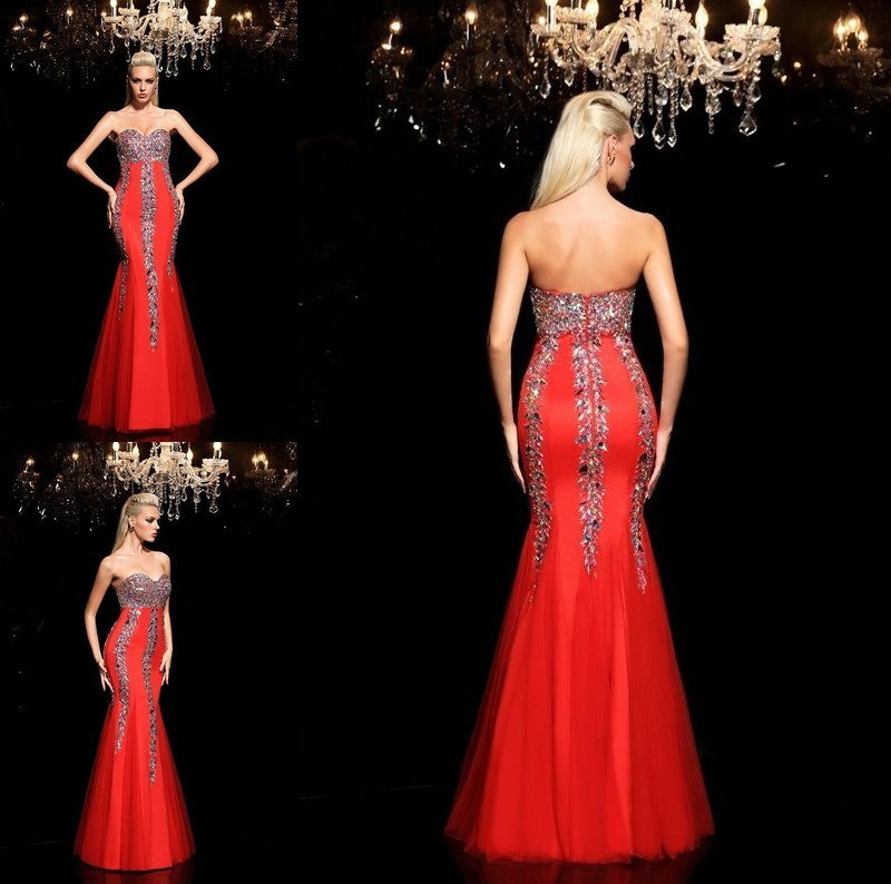 Sheath/Column Sweetheart Rhinestone Sleeveless Long Net Dresses DFP0003943