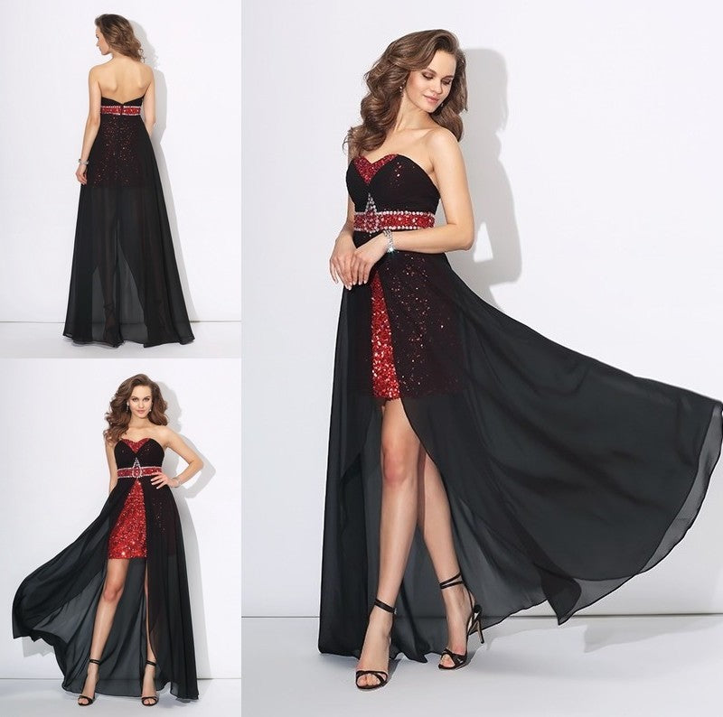 A-Line/Princess Sweetheart Sequin Sleeveless High Low Chiffon Dresses DFP0002944