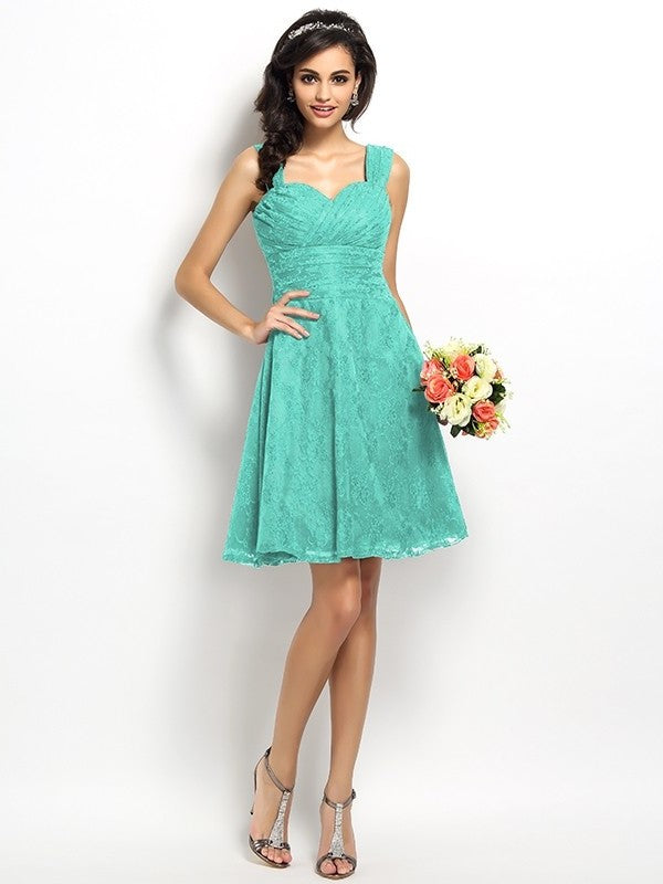 A-Line/Princess Straps Lace Sleeveless Short Bridesmaid Dresses DFP0005042