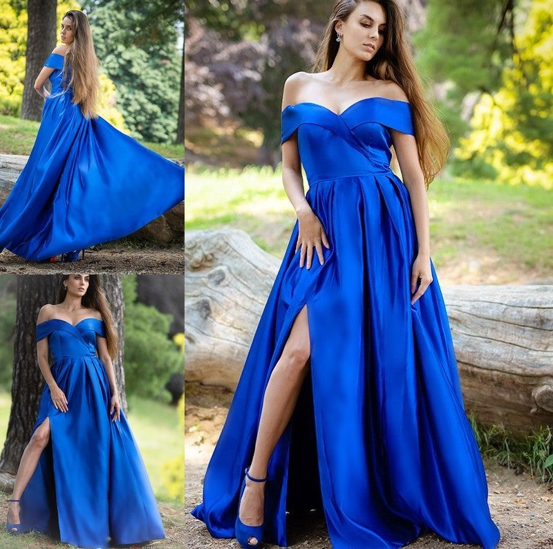 A-Line/Princess Ruffles Satin Off-the-Shoulder Sleeveless Floor-Length Dresses DFP0001547