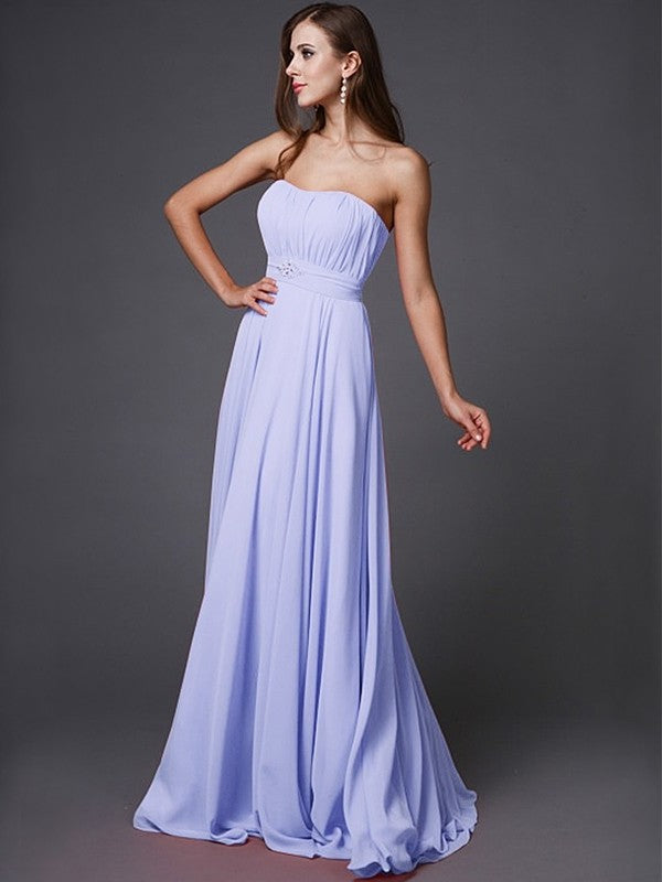 A-Line/Princess Strapless Beading Sleeveless Long Bridesmaid Dresses DFP0005079