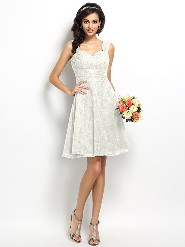 A-Line/Princess Straps Lace Sleeveless Short Bridesmaid Dresses DFP0005042