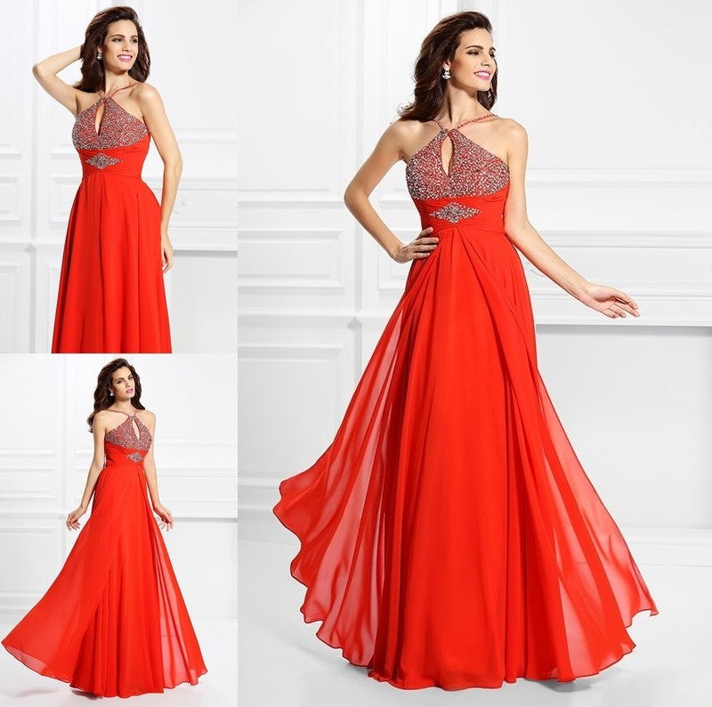 A-Line/Princess Beading Sleeveless Long Chiffon Dresses DFP0004243