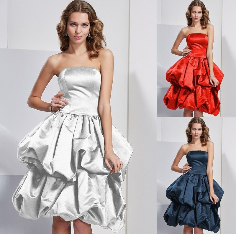 A-Line/Princess Strapless Sleeveless Short Satin Bridesmaid Dresses DFP0005227