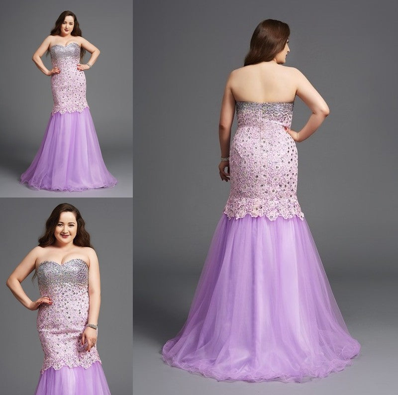 Trumpet/Mermaid Sweetheart Beading Sleeveless Long Net Plus Size Dresses DFP0003983