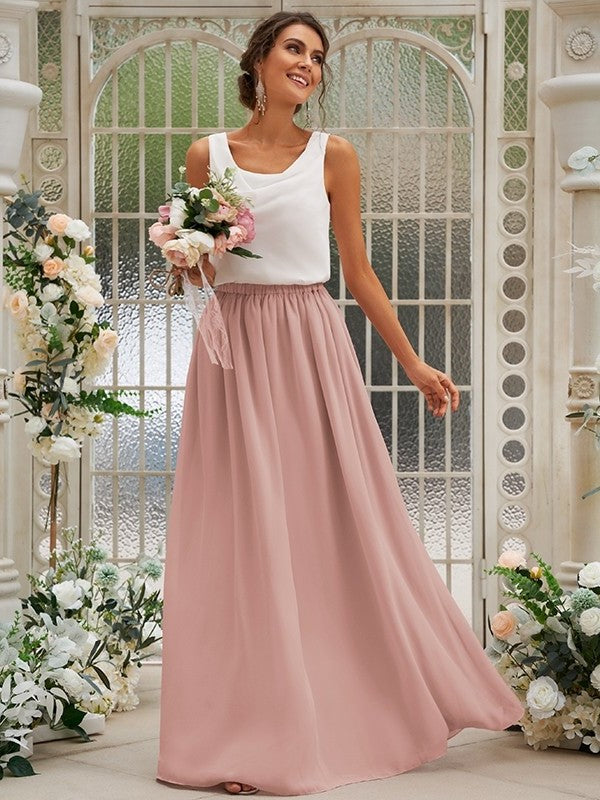 A-Line/Princess Chiffon Ruffles Scoop Sleeveless Floor-Length Bridesmaid Dresses DFP0004949