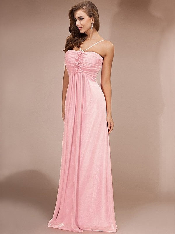 Sheath/Column Ruffles Long Sleeveless Chiffon Bridesmaid Dresses DFP0005717