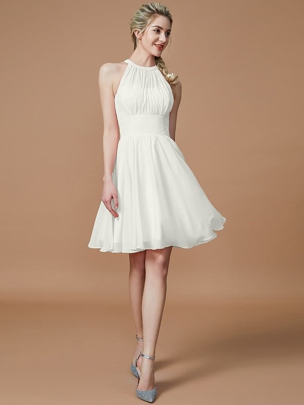 A-Line/Princess Chiffon Knee-Length Sleeveless Scoop Bridesmaid Dresses DFP0005275