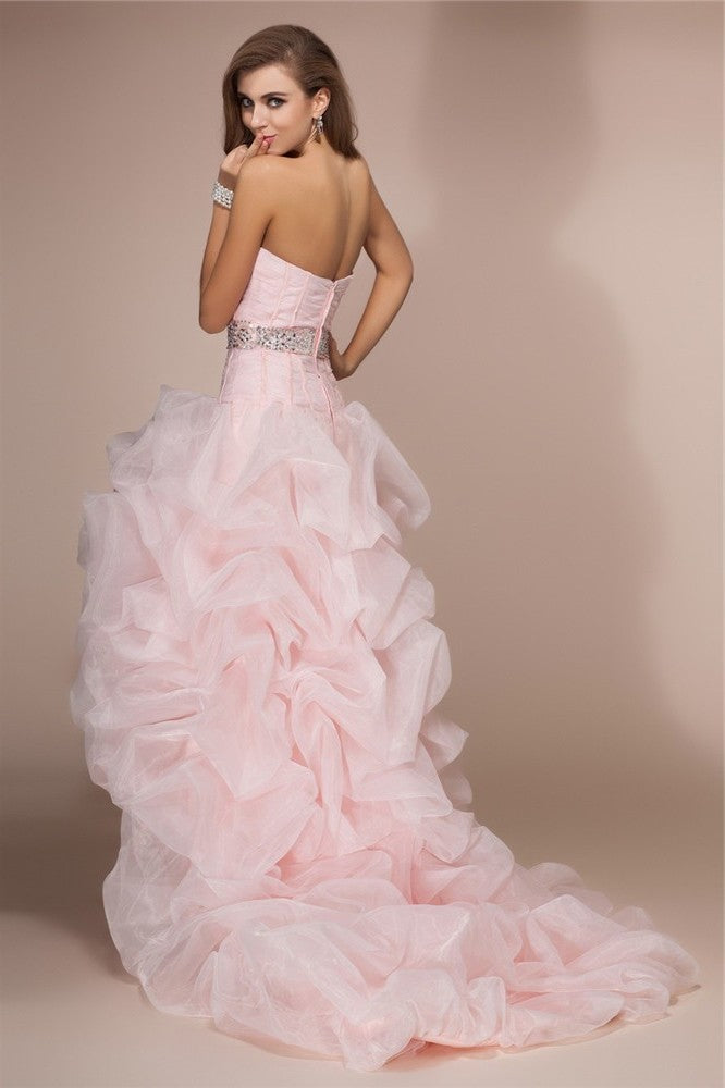 A-Line/Princess Sweetheart Sleeveless High Low Beading Organza Dresses DFP0002188