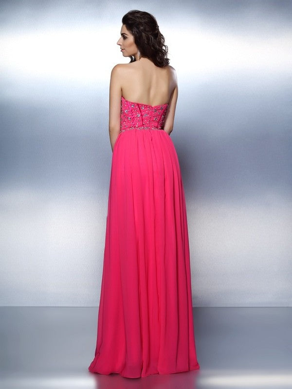 A-Line/Princess Sweetheart Beading Sleeveless Long Chiffon Dresses DFP0004292