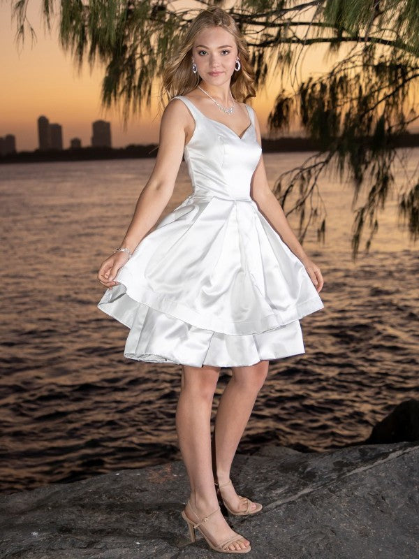 A-Line/Princess Satin Ruffles Sweetheart Sleeveless Short/Mini Homecoming Dresses DFP0004555