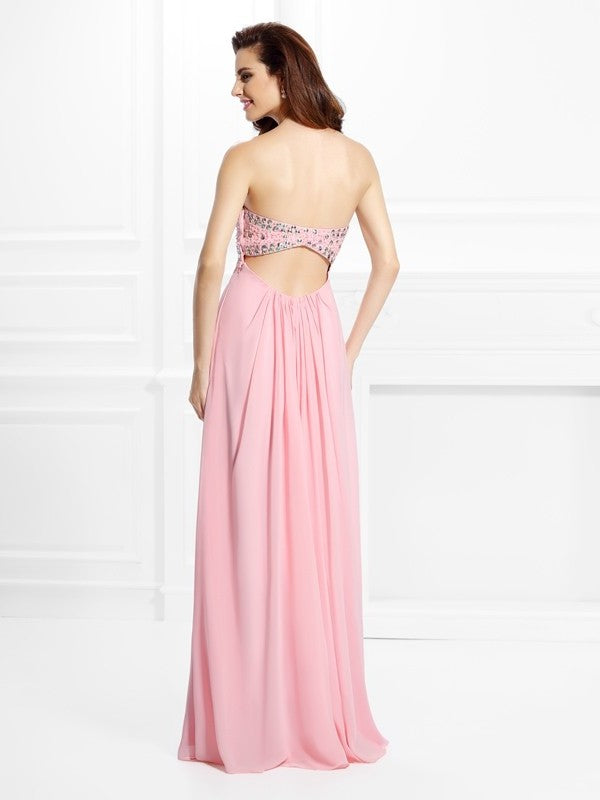 A-Line/Princess Sweetheart Beading Sleeveless Long Chiffon Dresses DFP0004514