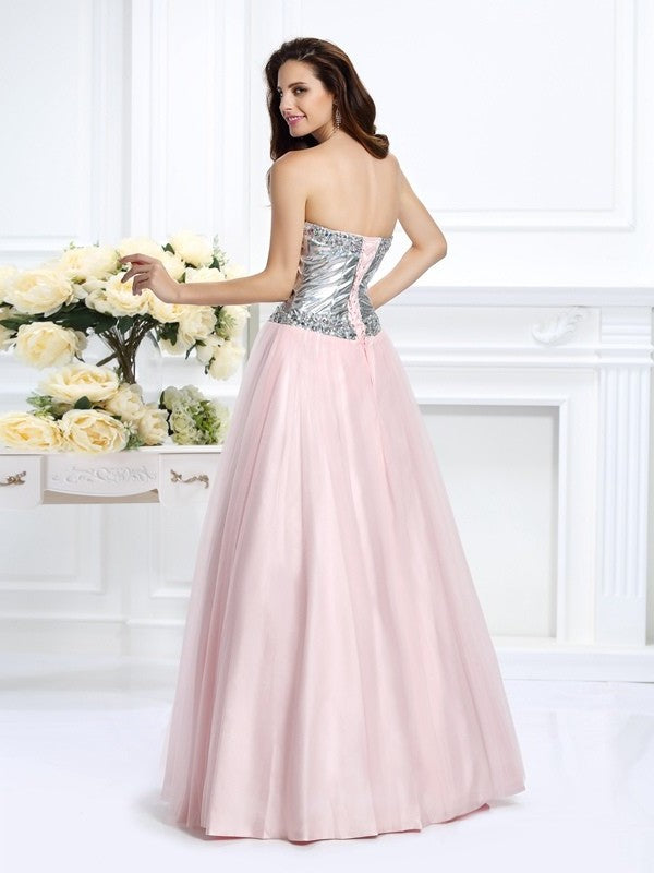 Ball Gown Sweetheart Beading Sleeveless Long Satin Quinceanera Dresses DFP0004304