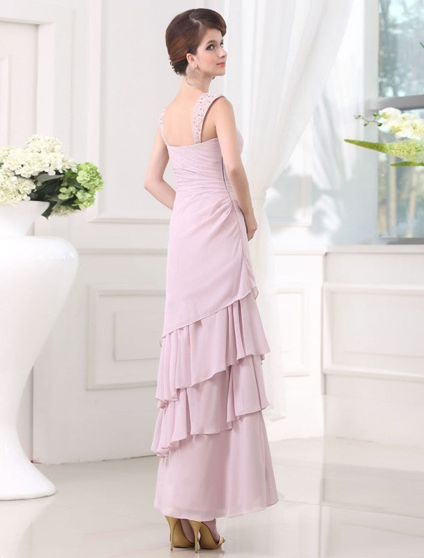 A-Line/Princess Beading Sleeveless Straps Layered Chiffon Long Dresses DFP0004648