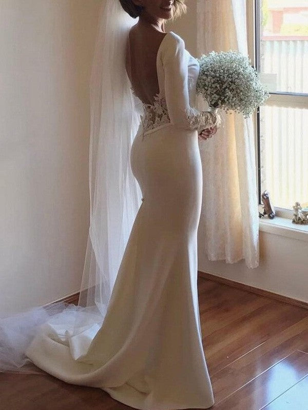 Trumpet/Mermaid Long Sleeves Scoop Court Train Lace Satin Wedding Dresses DFP0006261