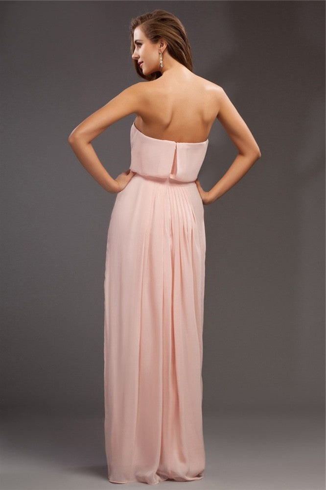 Sheath/Column Strapless Sleeveless Long Ruffles Chiffon Dresses DFP0004297