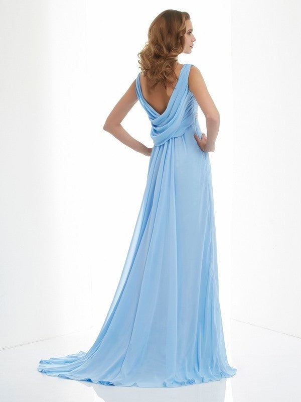 A-Line/Princess Sleeveless Beading Sweetheart Long Chiffon Dresses DFP0002964