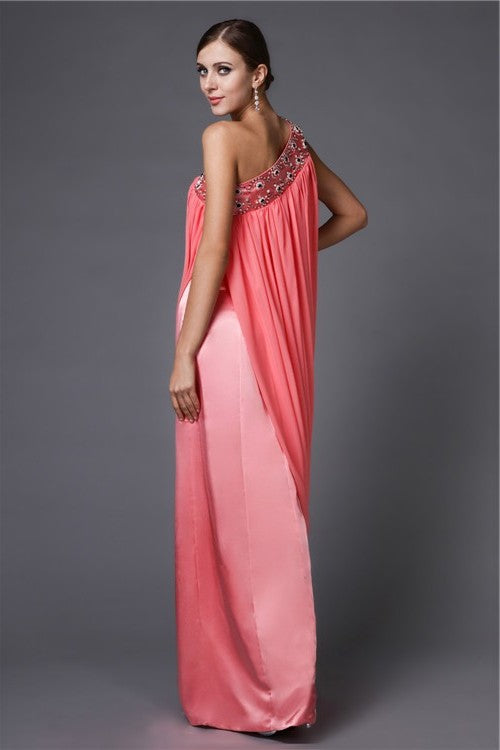 Sheath/Column One-Shoulder Sleeveless Beading Long Chiffon Dresses DFP0004509