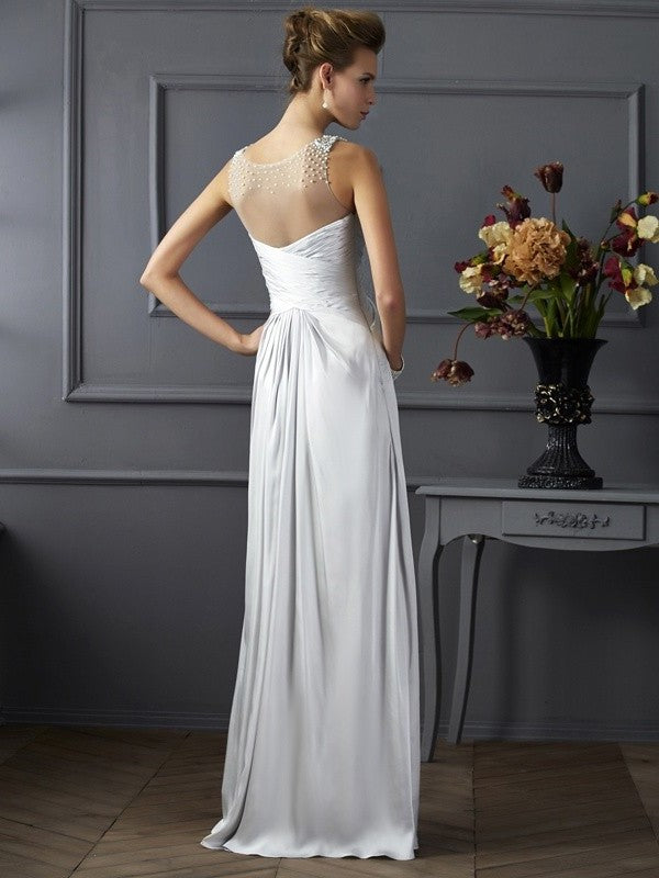 A-Line/Princess Straps Sleeveless Beading Long Silk like Satin Dresses DFP0002697