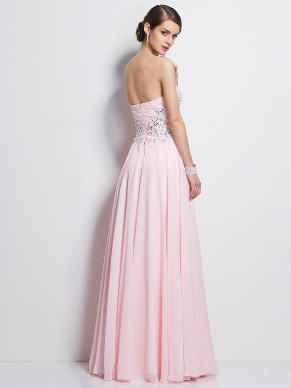 A-Line/Princess Sweetheart Sleeveless Beading Long Chiffon Dresses DFP0002750