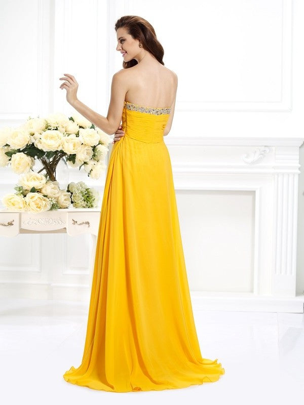 A-Line/Princess Sweetheart Beading Sleeveless Long Chiffon Dresses DFP0004453