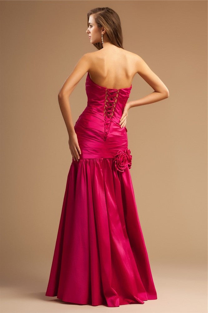 Trumpet/Mermaid Strapless Sleeveless Ruffles Long Taffeta Dresses DFP0004666