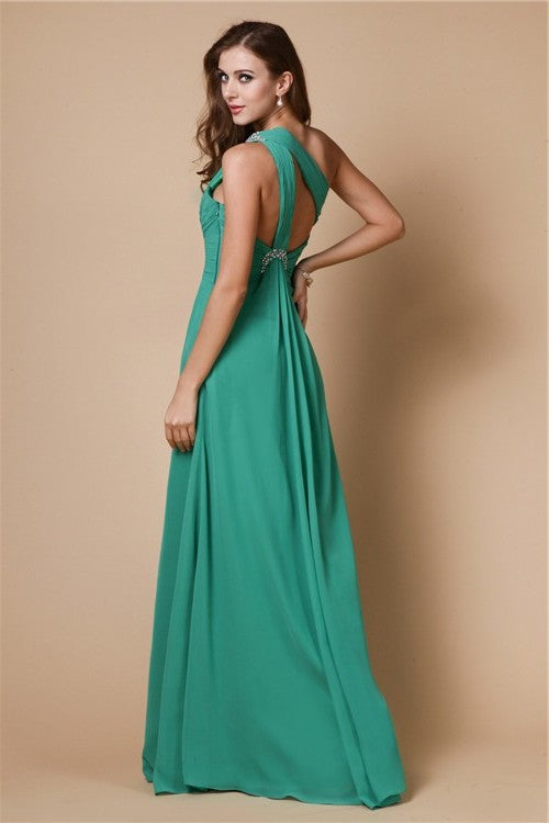 A-Line/Princess One Shoulder Sleeveless Beading Long Chiffon Dresses DFP0004662