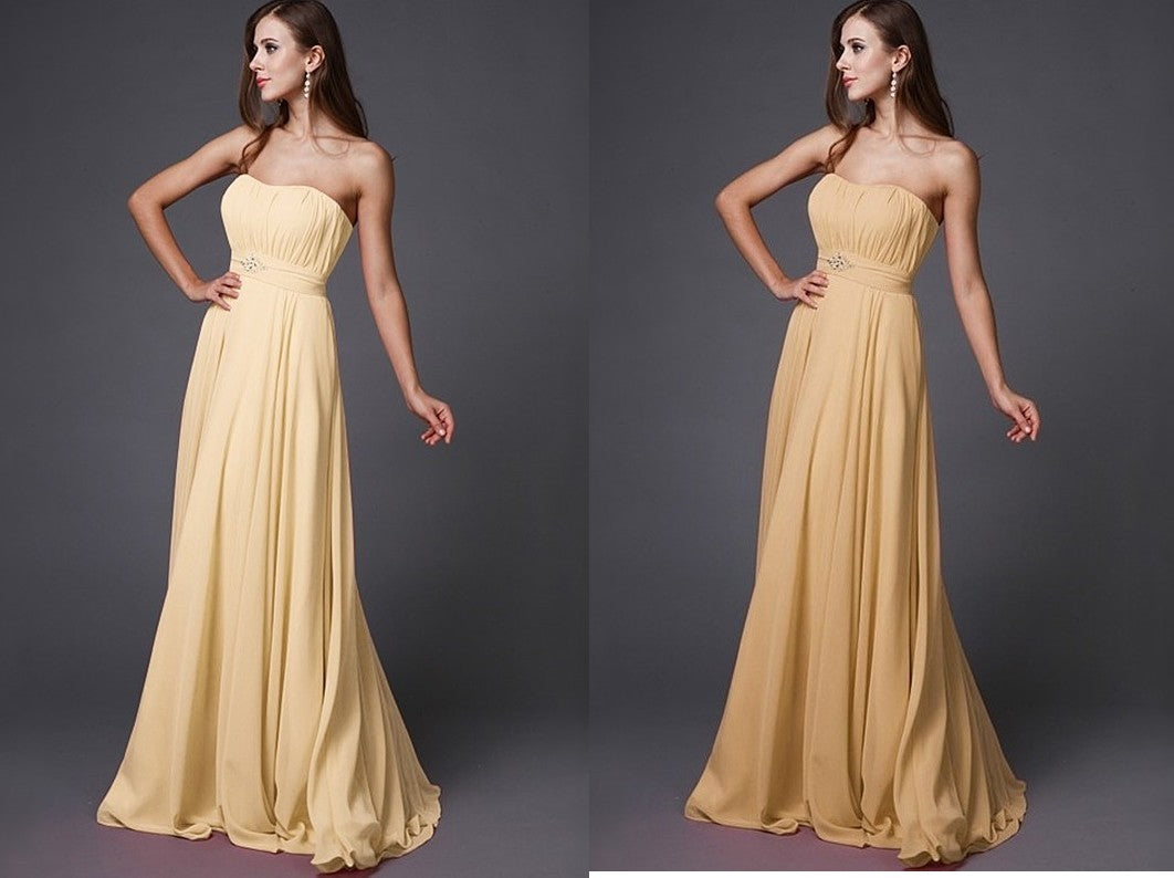 A-Line/Princess Strapless Beading Sleeveless Long Bridesmaid Dresses DFP0005079