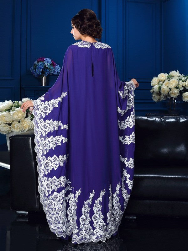 A-Line/Princess Scoop Applique Long Sleeves Long Chiffon Mother of the Bride Dresses DFP0007106