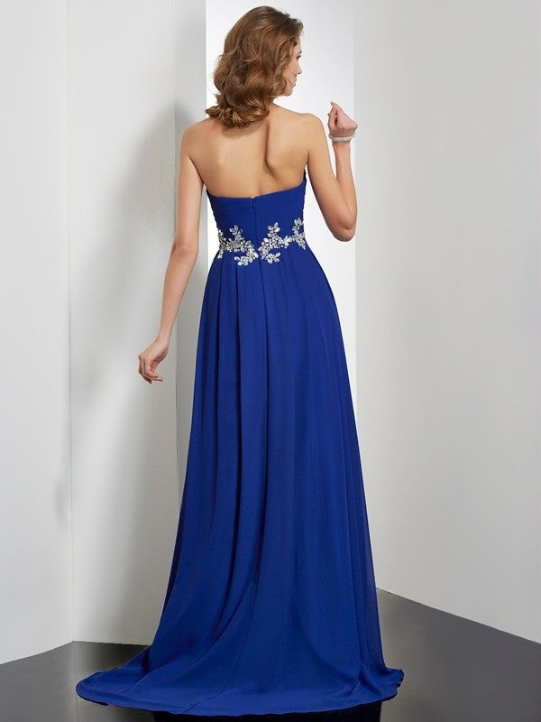 A-Line/Princess Sweetheart Sleeveless Beading Long Chiffon Dresses DFP0002669