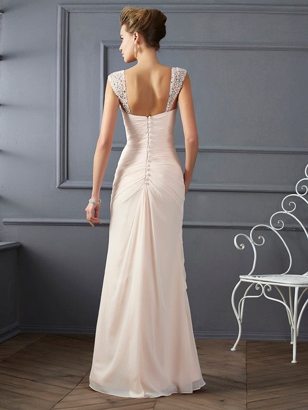 Sheath/Column Straps Sleeveless Beading Long Chiffon Dresses DFP0001974