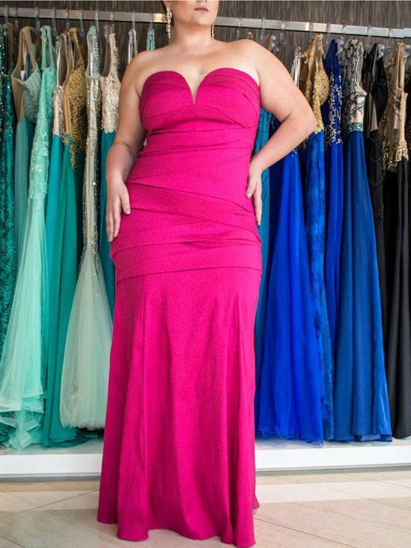 Trumpet/Mermaid Sweetheart Sleeveless Ruched Floor-Length Elastic Woven Satin Plus Size Dresses DFP0003681