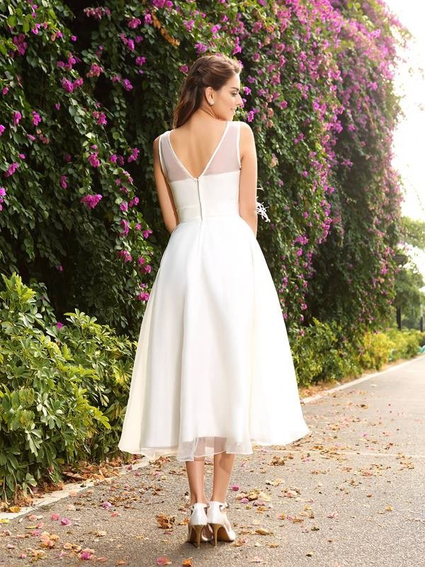 A-Line/Princess Bateau Sash/Ribbon/Belt Sleeveless Long Satin Wedding Dresses DFP0006595