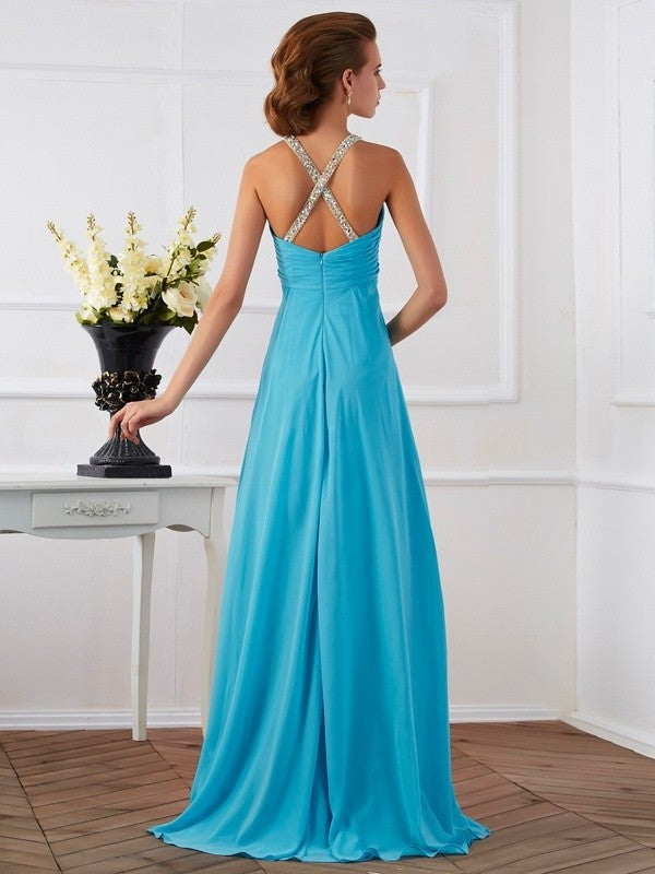 Empire Halter Sleeveless Beading Long Chiffon Dresses DFP0002695