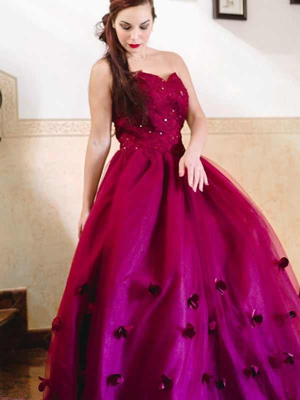 Ball Gown Applique Sweetheart Tulle Sleeveless Floor-Length Dresses DFP0004492