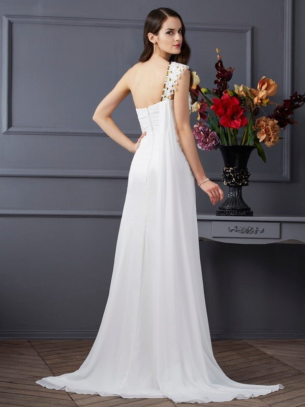 A-Line/Princess One-Shoulder Sleeveless Beading Long Chiffon Dresses DFP0004299