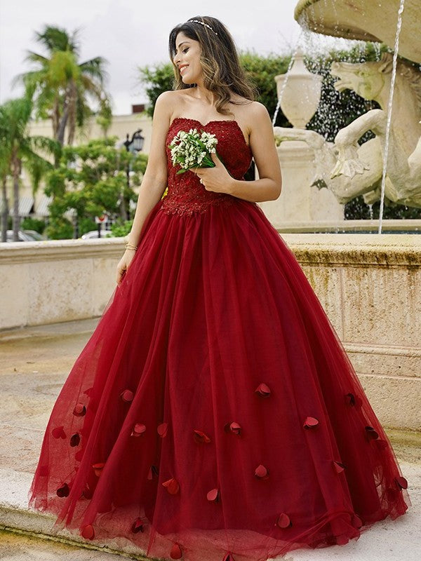 Ball Gown Tulle Applique Sweetheart Sleeveless Floor-Length Dresses DFP0001602