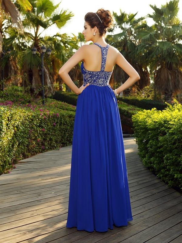 A-Line/Princess Straps Beading Sleeveless Long Chiffon Dresses DFP0002740