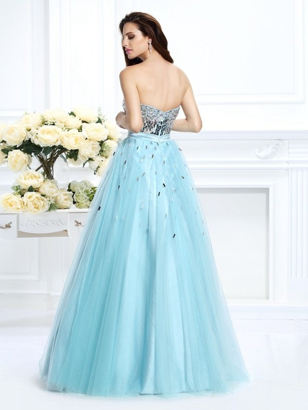 Ball Gown Sweetheart Beading Sleeveless Paillette Long Satin Quinceanera Dresses DFP0003239