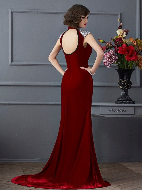 A-Line/Princess High Neck Sleeveless Beading Long Dresses DFP0002313