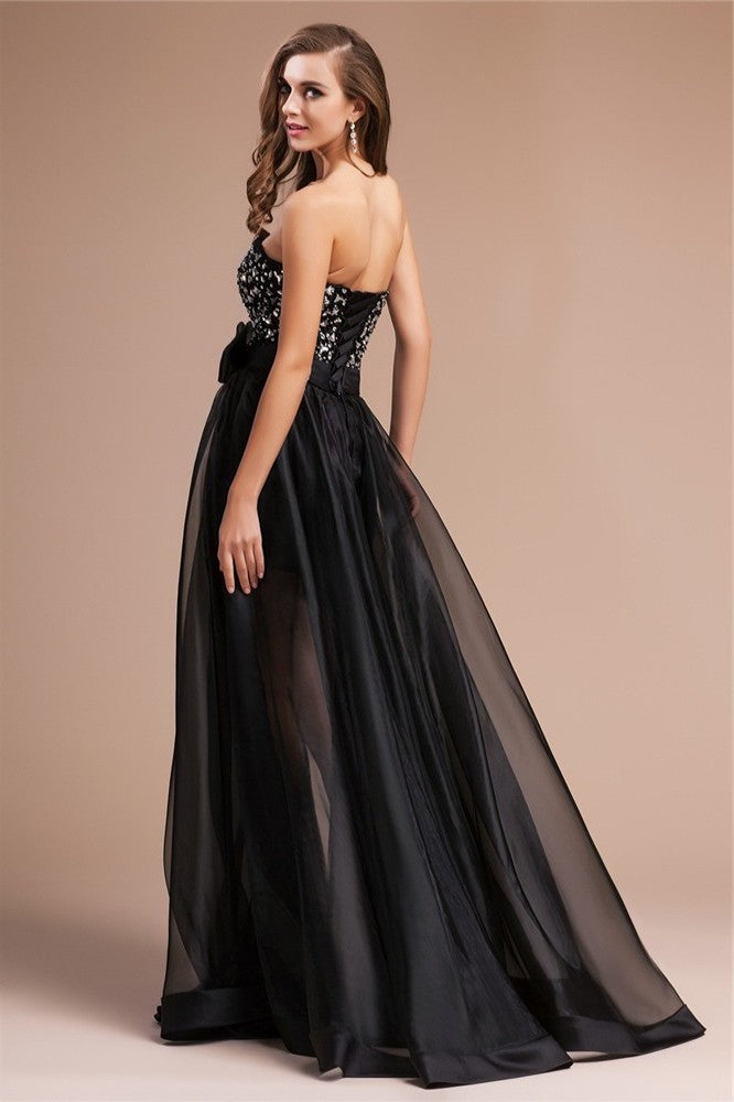 Sheath/Column Sweetheart Beading Long Sleeveless Organza Elastic Woven Satin Dresses DFP0003428