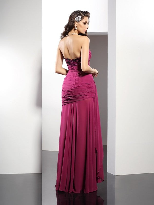 Sheath/Column Strapless Beading Sleeveless Long Chiffon Dresses DFP0004076