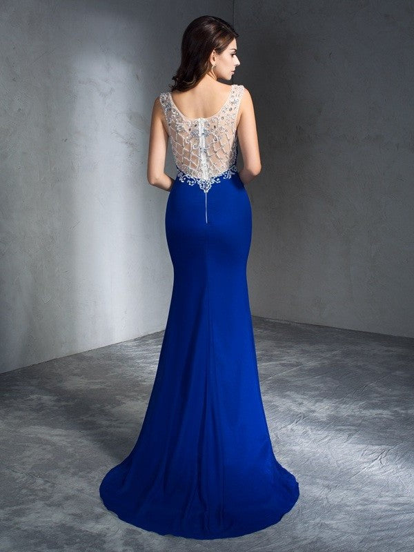 Trumpet/Mermaid Scoop Beading Sleeveless Long Chiffon Dresses DFP0002959