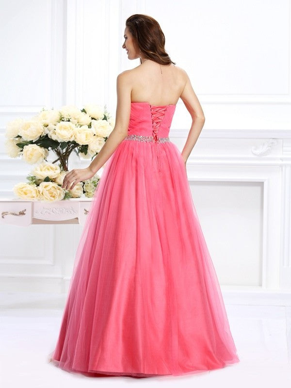 Ball Gown Sweetheart Pleats Sleeveless Long Satin Quinceanera Dresses DFP0004084
