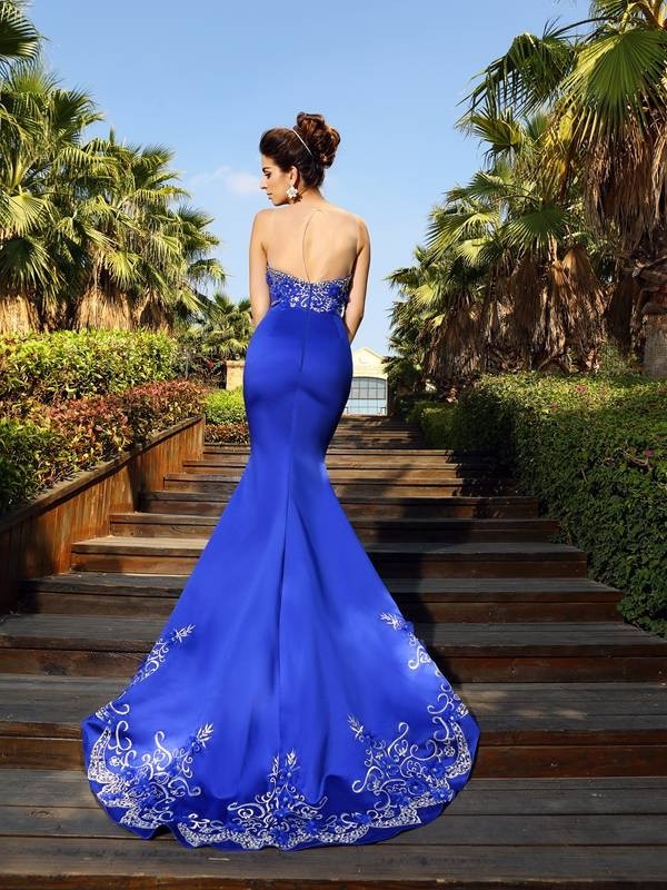 Trumpet/Mermaid Sweetheart Beading Sleeveless Long Satin Dresses DFP0002297