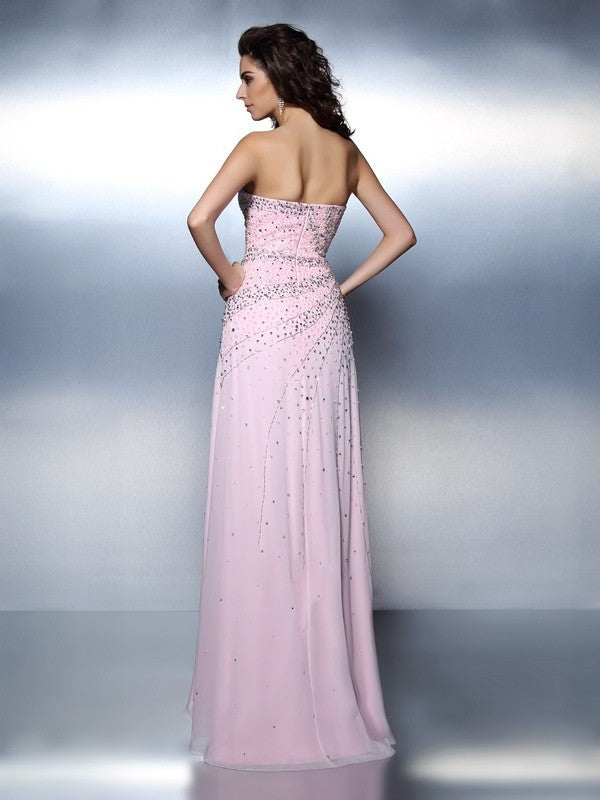 A-Line/Princess Sweetheart Beading Sleeveless Long Chiffon Dresses DFP0004107