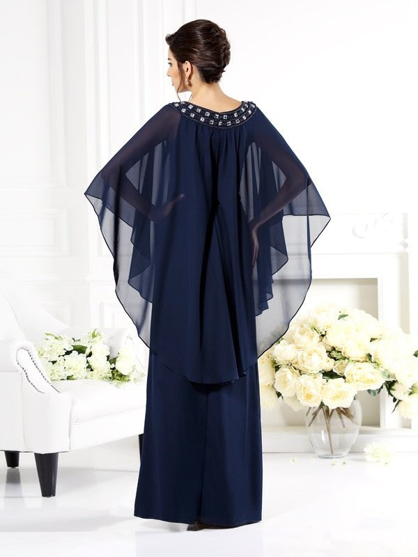 A-Line/Princess Scoop 3/4 Sleeves Long Chiffon Mother of the Bride Dresses DFP0007081