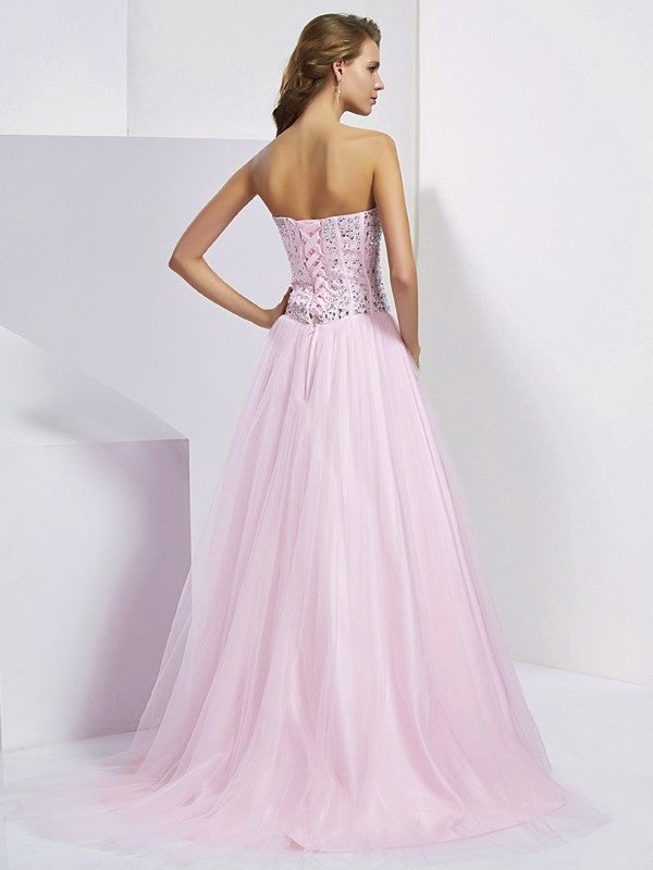 Ball Gown Sweetheart Sleeveless Beading Long Satin Quinceanera Dresses DFP0009126
