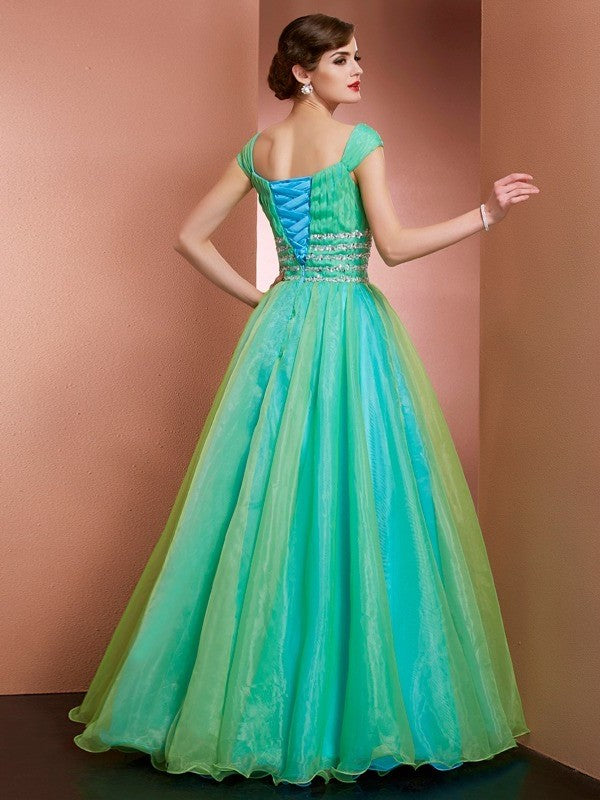 Ball Gown Off the Shoulder Sleeveless Beading Long Satin Quinceanera Dresses DFP0009098